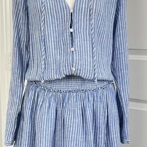 NWT Rails Jasmine Blue & White Stripe Tibet Dress Smocked Waist Long Sleeve